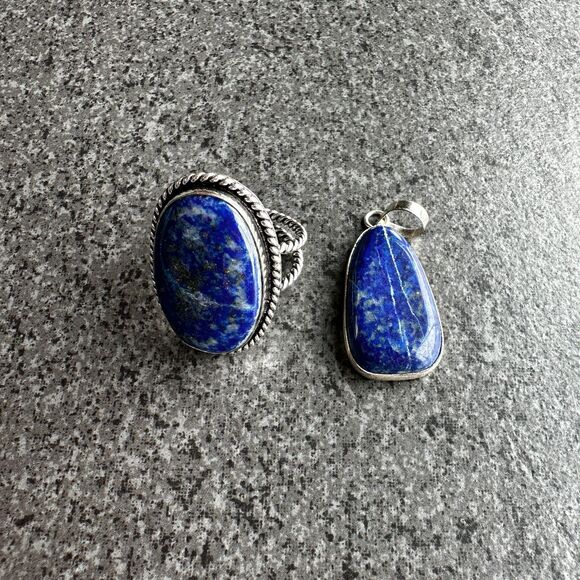 NEW Blue Lapis Lazuli Gemstone Chunky Oval Ring w/ Twist Rope Silver Band Sz 9 - Picture 14 of 15